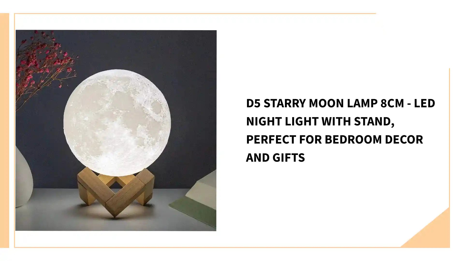 D5 Starry Moon Lamp 8Cm - LED Night Light with Stand, Perfect for Bedroom Decor and Gifts by@Outfy