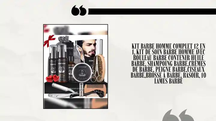 Kit Barbe Homme Complet 12 En 1, Kit De Soin Barbe Homme Avec Rouleau Barbe Contenir Huile Barbe, Shampoing Barbe,Cr&egrave;mes De Barbe, Peigne Barbe,Ciseaux Barbe,Brosse &Agrave; Barbe, Rasoir, 10 Lames Barbe by@Outfy