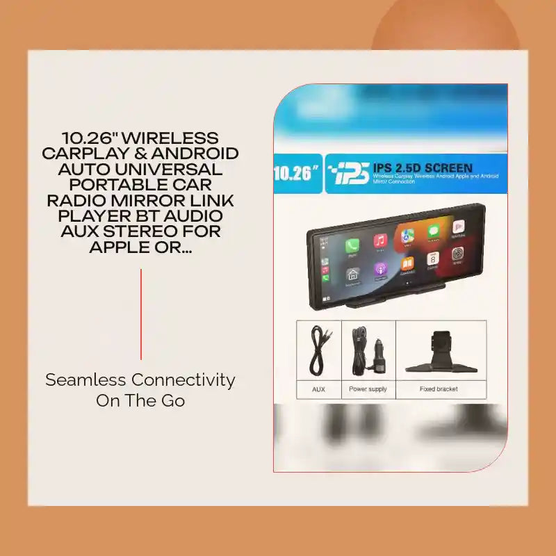 10.26" Wireless Carplay & Android Auto Universal Portable Car Radio Mirror Link Player BT Audio AUX Stereo for Apple or Android by@Outfy